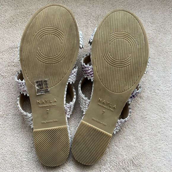 Nayla Clara Rainbow Fish Scales Slide Flat Sandals Women 7 Zig Zag Wide Straps - Picture 13 of 15